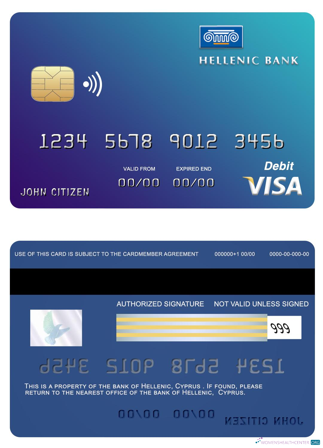 Download Cyprus Hellenic bank visa card Photoshop template